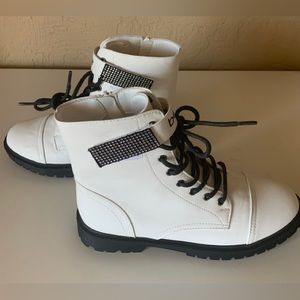 Bebe White Lace Up Combat Boots